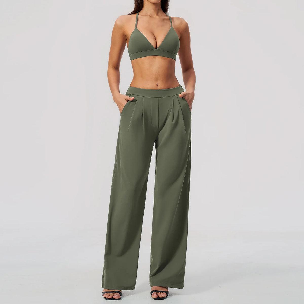 Pleated Wide-Leg Set