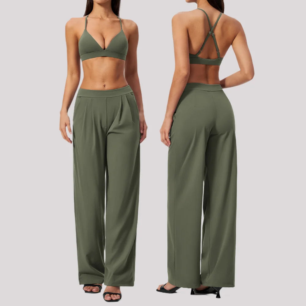 Pleated Wide-Leg Set