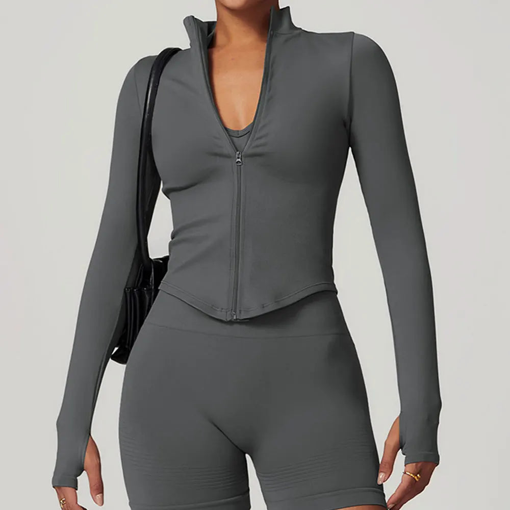Ribbed Stand Collar Jacket