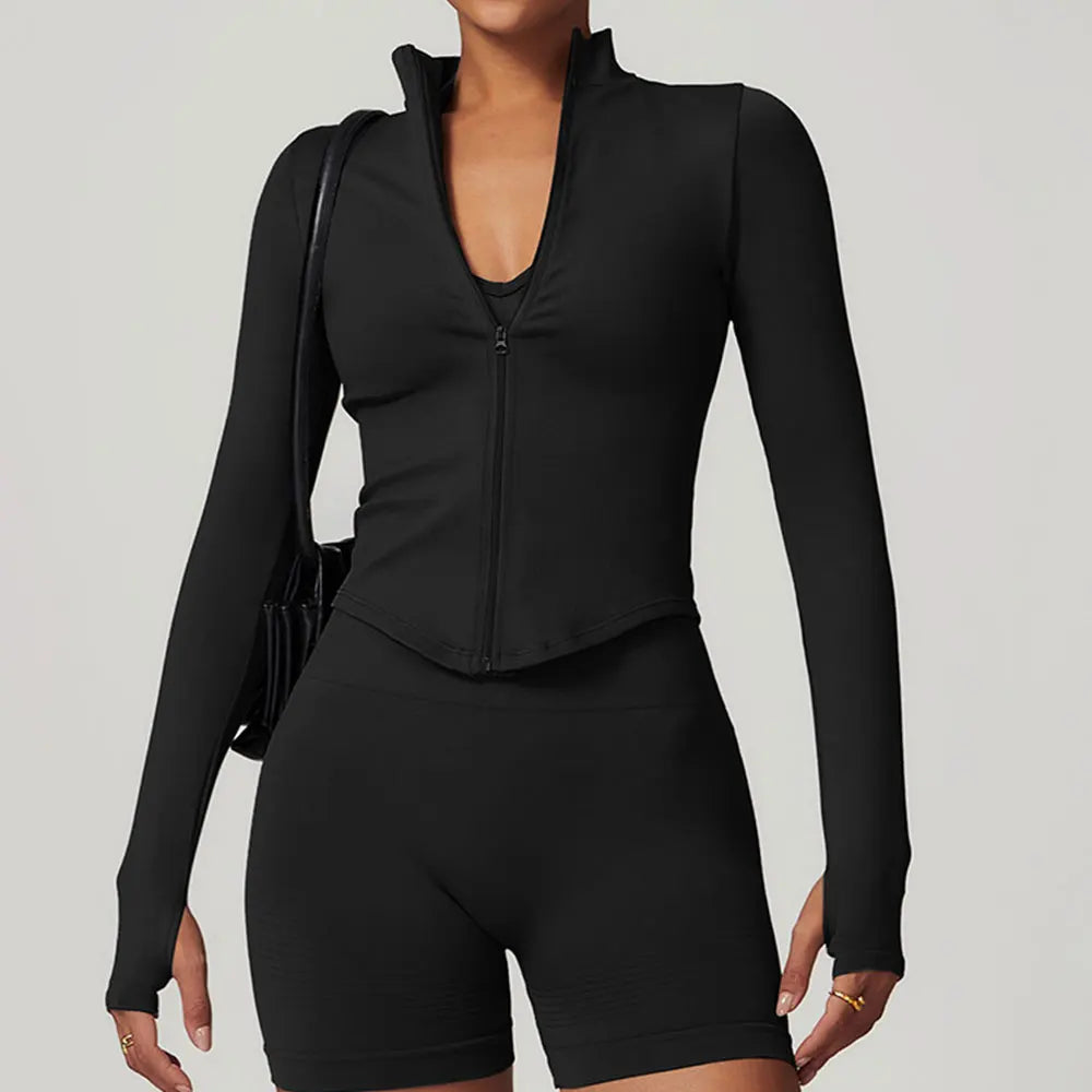 Ribbed Stand Collar Jacket