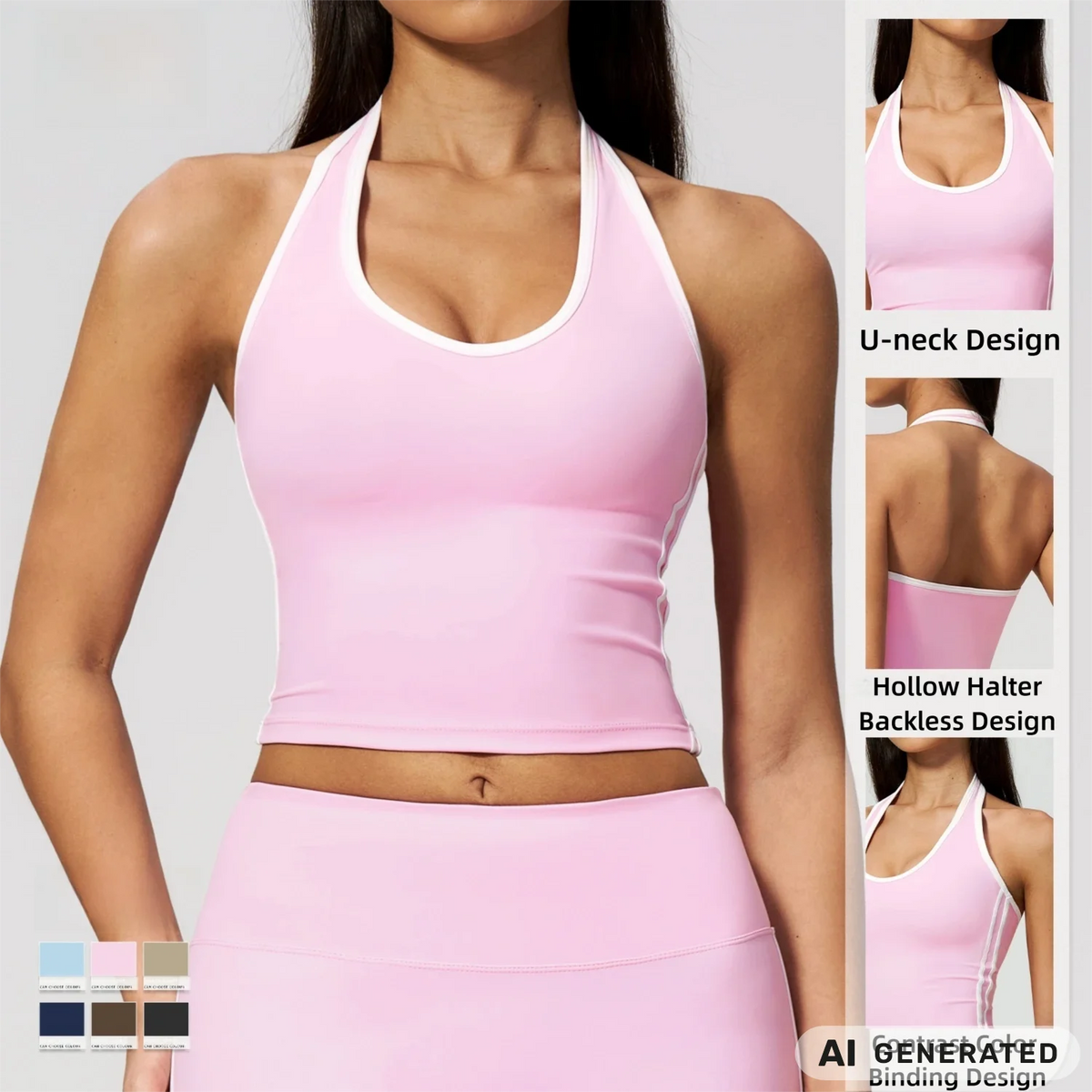 Color Trim Halter Bra